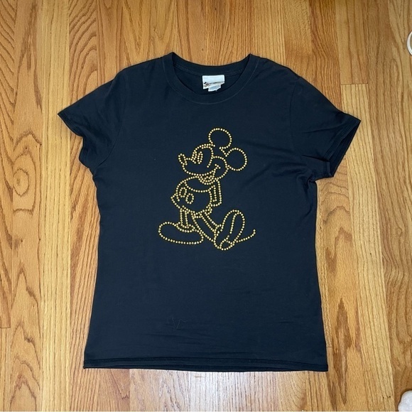 DISNEY 50th Anniversary Mickey Mouse Amber Rhinestone Embellished Cotton T-Shirt - Picture 12 of 13